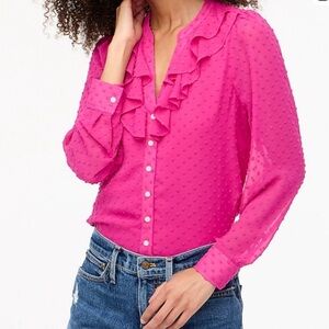 J.Crew Factory Clip Dot Ruffle Button Down Blouse- XL NWT!